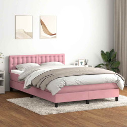 Cama box spring com colchão 160x210 cm veludo rosa