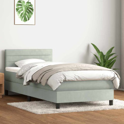 Cama com molas/colchão cinzento-claro 80x220 cm veludo
