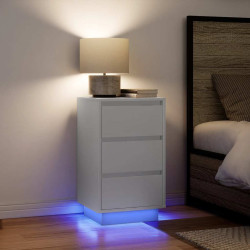 Mesa de cabeceira com luzes LED 38x34x65 cm branco