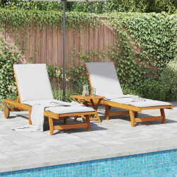 Espreguiçadeiras 2 pcs com mesa madeira de acácia maciça