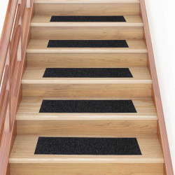 Tapetes de escada autoadesivos 30 peças 76x20 cm pretos retangulares