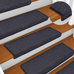 Tapetes de escada 30 peças 65x21x4 cm cinza escuro e azul com borda retangular