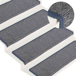 Tapetes de escada 30 peças 65x21x4 cm cinza claro e azul com borda retangular