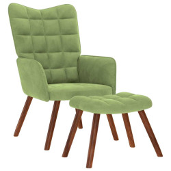 Cadeira de descanso com banco veludo verde-claro