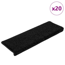 Tapetes de escada 20 peças 65x21x4 cm pretos com borda retangular