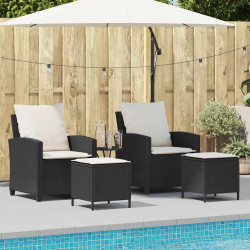 4 Pcs conjunto de sofás para jardim c/ almofadões vime PE preto