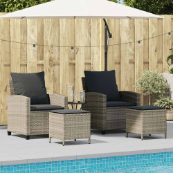 4 Pcs conj. sofás jardim c/ almofadões vime PE cinzento-claro
