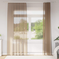 Cortinas de voile com bolsos para varão 2 pcs castanho-claro