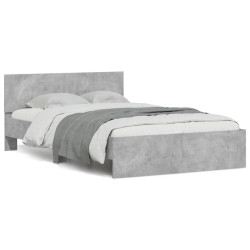 Estrutura cama cabeceira e luzes LED 135x190cm cinzento cimento