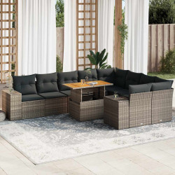 10 Pcs conjunto sofás jardim almofadões vime PE/acácia cinzento