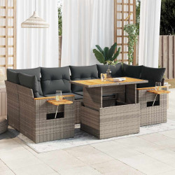 7 Pcs conjunto sofás jardim almofadões vime PE/acácia cinzento