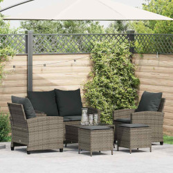 6 Pcs conjunto sofás de jardim com almofadões vime cinzento