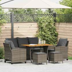 6 Pcs conjunto sofás de jardim com almofadões vime cinzento