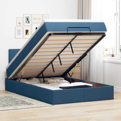 Cama otomana com colchão & leds tecido azul 120x200 cm