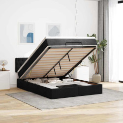 Cama otomana com colchão & leds preto 140x190cm tecido