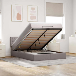 Cama otomana com colchão & leds 140x200 cm tecido cinza