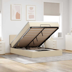 Cama otomana com colchão & leds creme 140x200 cm tecido