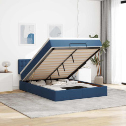 Cama otomana com colchão & leds azul 140x190cm tecido