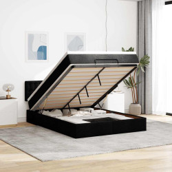 Cama otomana com colchão & leds preto 140x200 cm tecido