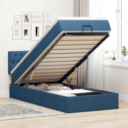 Cama otomana com colchão & leds tecido azul 100x200 cm