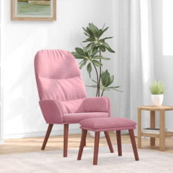 Cadeira de descanso com banco p/ pés veludo rosa
