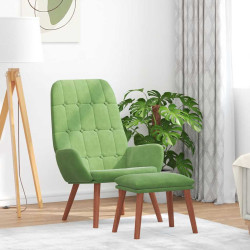 Cadeira de descanso com banco p/ pés veludo verde-claro