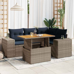 5 Pcs conjunto sofás de jardim c/ almofadões vime PE cinzento