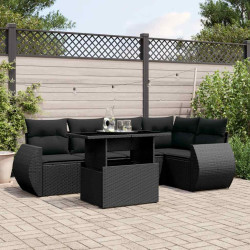 6 Pcs conjunto sofás de jardim c/ almofadões vime PE preto