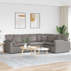 Sofá modular com almofadas tecido castanho-acinzentado