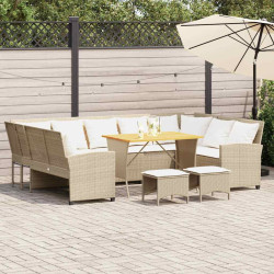 4 Pcs conjunto de sofás para jardim c/ almofadões vime PE bege
