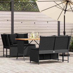 3 Pcs conjunto sofás de jardim com almofadões vime PE preto