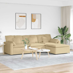 Sofá modular com pufes e almofadas verde cinzento
