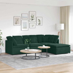 Sofá modular com pufes e almofadas veludo verde-escuro