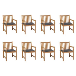 Cadeiras de jardim c/ almofadões antracite 8 pcs teca maciça