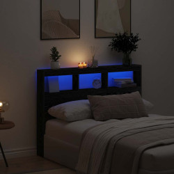 Armário cabeceira c/ luzes LED 140x17x102 cm carvalho preto