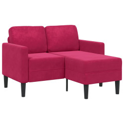 Sofá 2 lugares com chaise em l 125 cm veludo vermelho tinto