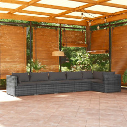 6 Pcs conjunto lounge de jardim c/ almofadões vime PE cinzento