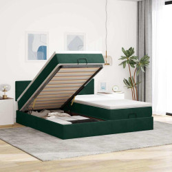 Estrutura de cama otomana com colchão verde escuro veludo