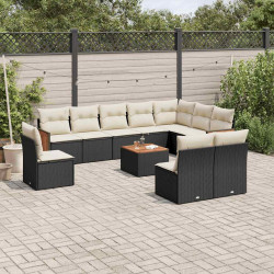 11 Pcs conjunto sofás de jardim c/ almofadões vime PE preto