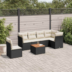 7 Pcs conjunto de sofás p/ jardim c/ almofadões vime PE preto