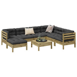 8 Pcs conj. sofás jardim c/ almofadões madeira pinho impregnada