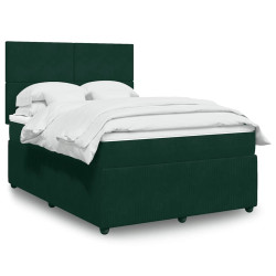 Cama com molas/colchão 140x190 cm veludo verde-escuro