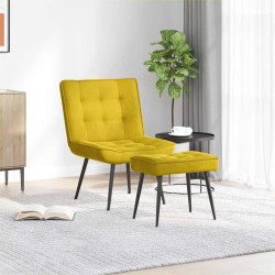 Cadeira de relaxamento com banco em veludo amarelo