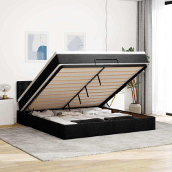 Cama otomana com colchão & leds 180x200cm tecido preto