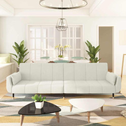 Sofá-cama 2 lugares com duas almofadas veludo cor creme
