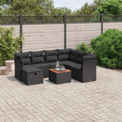 8 Pcs conjunto sofás de jardim com almofadões vime PE preto