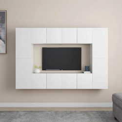 8 Pcs conjunto de móveis de TV derivados de madeira branco
