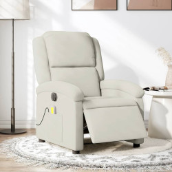 Poltrona de massagens reclinável elétrica veludo cor creme