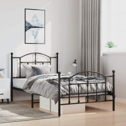 Estrutura de cama com cabeceira e pés 100x190 cm metal preto