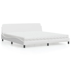 Cama com colchão dover 200x200 cm couro artificial branco